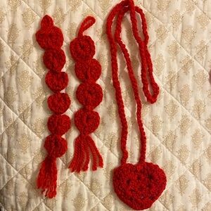 Handmade Red Heart Crochet Necklace and book mark(2)